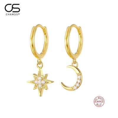 China Hyperbola Best-Selling Women 925 Sterling Silver18K Gold Plated Moon Light Star Circle Earrings Wholesale for sale