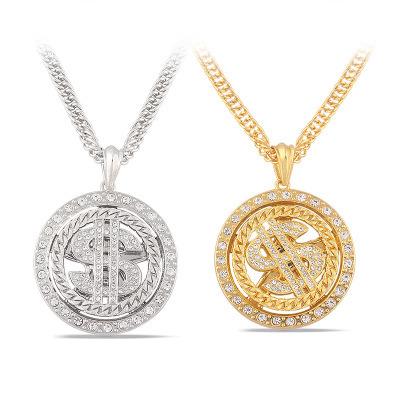 China European and American Hiphop Rap Necklace Dollar Style Street Hip-Hop Rotating HIPHOP Dollar Pendant for sale