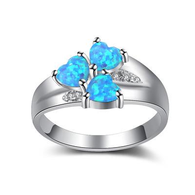 China FASHIONABLE S925 Silver Opal Three Hearts Diamond Women's Ring European and American Fashion Jewelry for sale