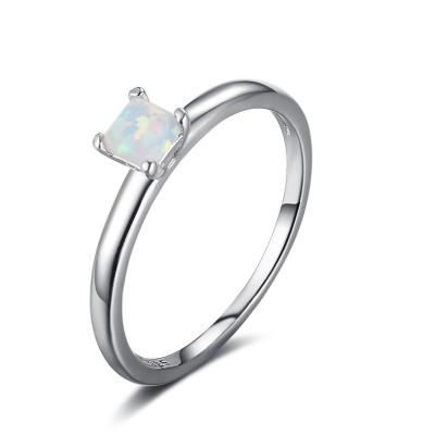 China FASHIONABLE four-claw silver simple square diamond fashion ring S925 opal women's ring hot-selling jewelry in Europe and America for sale