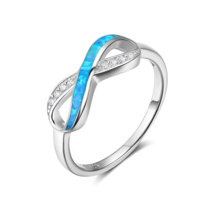 China 925 European and American female fashion opal ring pattern eight spot silver jewelry for sale