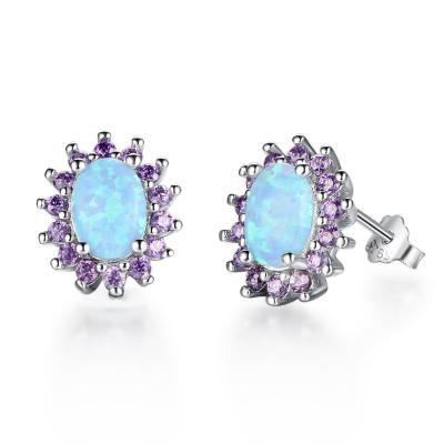 China FASHIONABLE s925 jewelry purple silver opal zircon earrings European and American fashion hot-selling jewelry for sale