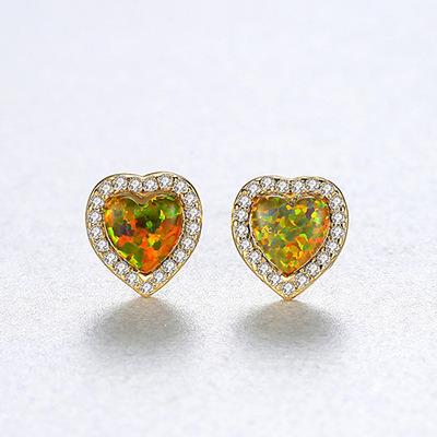 China 2022 Fashion Opals Wedding Party Couples Gift s925 Sterling Silver TRENDY Heart Stud Earrings Diamond Stud Earrings for sale