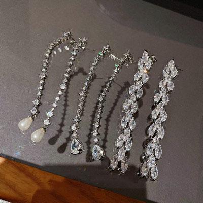 China Full Diamond Chain Hiphop Earrings Stainless Steel White Gold Plated Studs Earrings For Christmas Gift for sale