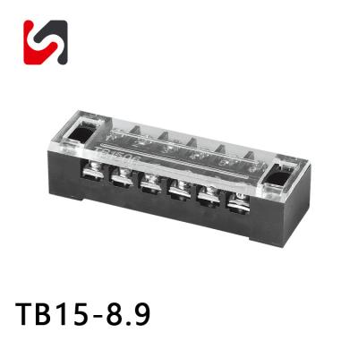 China 15A 8.9mm Pitch 600V Dual Row Screw Terminal Barrier Block for sale