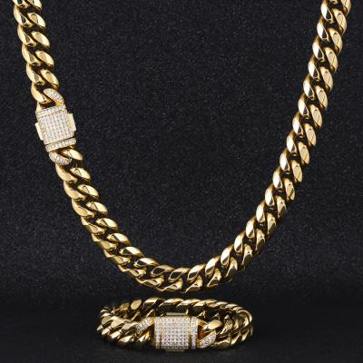 China Wholesale 12mm Hiphop KRKC Stainless Steel Cuban Llink Chain Hip Hop 14k 18k Gold Miami Cuban Chain For Men for sale