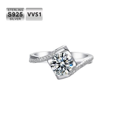 China KRKC TRENDY Color 1 Round Cut VVS D CT White Gold 925 Sterling Silver Women Diamond Moissanite Jewelry Engagement Rings for sale