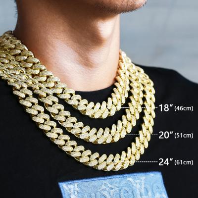 China Wholesale 18mm Hiphop KRKC 14K Gold Hip Hop Jewelry 5A 3 Rows Iced Out Zircon Diamond Cuban Link Chain for sale