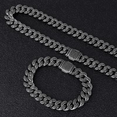 China Wholesale Hiphop KRKC 12mm Black 14K Gold Iced Out Cubic Zirconia Diamond CZ Cuban Link Chain for sale