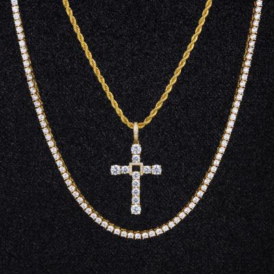 China Hiphop KRKC Tennis Diamond Gold Zircon Tennis Necklace 24inch 4mm 5A CZ Pave Iced Out Tennis Hip Hop Jewelry for sale