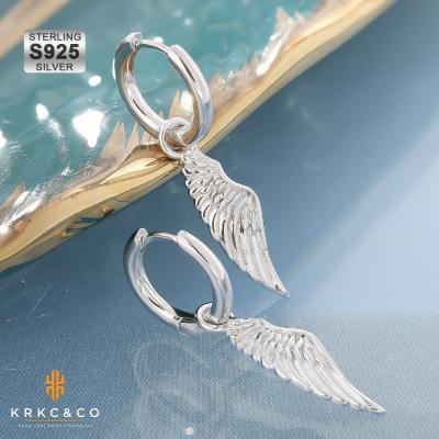 China Hiphop KRKC Hip Hop Hoop Earrings Jewelry Mens Womens S925 Sterling Silver Hoop Earrings With Angel Wing Pendant for sale