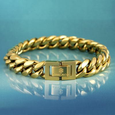 China KRKC CLASSIC Wholesale 10mm 7inch 18k Gold Plated Stainless Steel Bangle Jewelry Miami Cuban Link Cuban Bracelet for sale