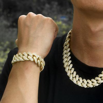 China Wholesale 12mm 18mm Hip Hop Jewelry KRKC Iced Out 5A CZ Hip Hop Bracelet 14k 18k Gold Plated Men Diamond Jewelry Cuban Link Bracelet for sale