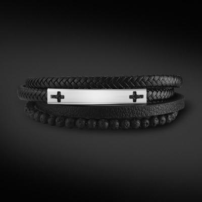 China KRKC Christian Mens Luxury Braided Wide Non-fading Bracelet Set Multilayer Leather Unisex Charm Custom Leather Bracelet with Cross for Men for sale