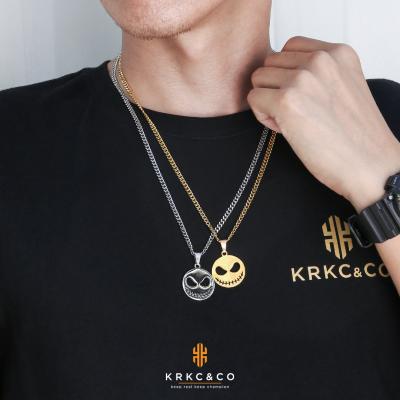 China KRKC Logo Fashion 22inches Custom Non-fading 18k White Gold Plated 316L Stainless Steel Wicked Necklace Pendant for sale