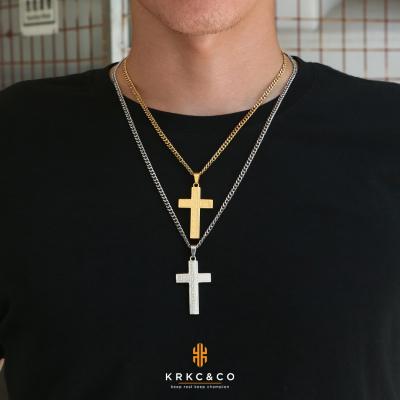 China KRKC Logo 22inches Custom White Gold Plated 18k 316L Stainless Steel Classic Vintage Necklace Non-fading Cross Pendant for sale