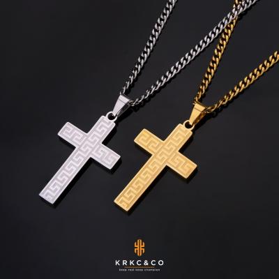 China KRKC Wholesale Custom Titanium Non-fading Silver Gold Plated Jewelry 18k Gold Cross Necklace Stainless Steel Cross Pendant Necklace for sale