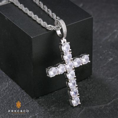 China KRKC Hip Hop CLASSIC Men's Crystal Zircon Mini Small Cross Necklace Jewelry Chain Religious Necklace Crystal Silver Metal Cross Pendant for sale