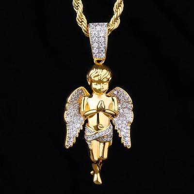 China KRKC&CO FASHIONABLE Custom Popular Women 925 Sterling Silver Iced Out Diamond Flying Underworld Charm Angel Necklace Pendant for sale