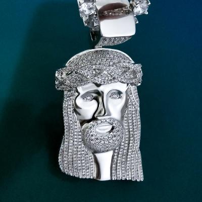 China Hip Hop Iced Out CZ Jewelry Gold Vermeil Jesus Piece Face Silver Jesus Pendant Men Wholesale Hip Hop Jewelry KRKC Custom Wholesale Supplier New Big for sale