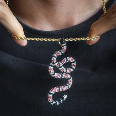 China Wholesale CLASSIC Gold Twisted Zircon Diamond Mens Snake Pendant Jewelry 14K 18k Coral Snake Necklace Iced Cubic Charm KRKC Hip Hop for sale