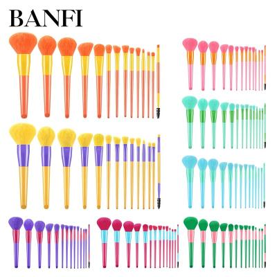 China Angular Blush Hot 14pcs Professional Soft Custom Makeup Brush With Blue Green Private Label Makeup Brush for sale