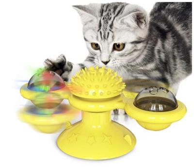 China Sustainable Pet Cat Toys 2020 New Windmill Cat Toys Turntable Toys With Super Suction Cup To Wall for sale