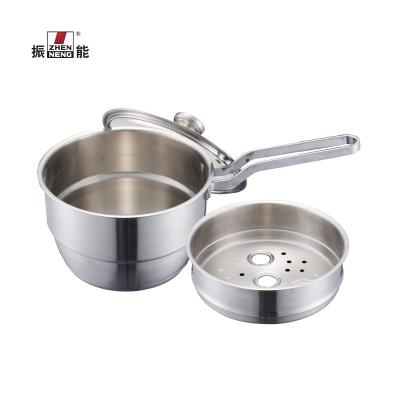 China Sustainable 16CM high grade SUS304 stainless steel milk pot with tempered glass lid and steaming cage for sale