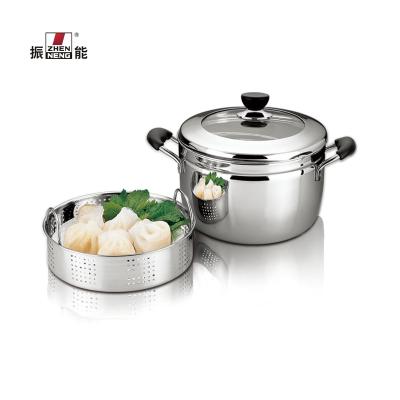 China Durable 24CM Thickened Stainless Steel Bottom Soup Steamer Pan Bakelite Handle With Glass&Stainless Steel Combo Cover for sale