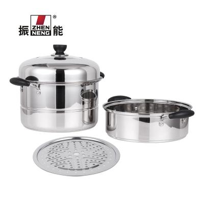 China Sustainable Wholesale Universal 2 Layers Stainless Steel Double Bottom Steamer Cooking Pot With Visible Cover And Steamer Cage 24cm for sale