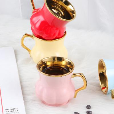 China Factory Direct Supply Middle East Turkish Coffee Single Viable Gold Plated Ceramic Mug Modern Turkish Coffee Mugs for sale