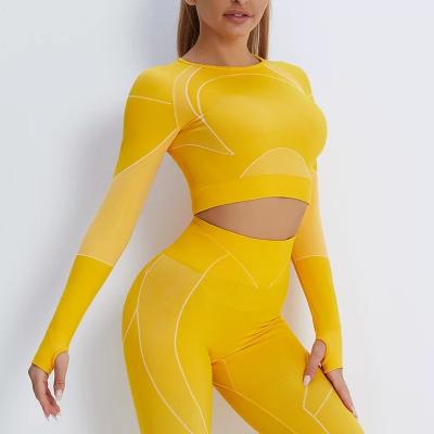 China New Breathable Summer Women 2 Piece Long Sleeve Zipper Sports Set Fitness Activater Wear Crop Shorts Yoga Top Set for sale