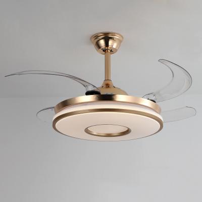 China Guangdong Modern Gold Three-color Dimming Remote Control Chandelier Fan Ceiling Fan Light With Audio for sale