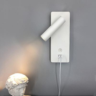 China Modern White Hotel Bedside Wall Mounted Reading Lamps Wall Lighting Indoor Sconce With Usb Charging for sale