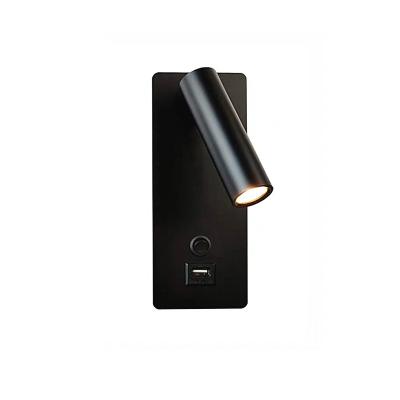 China Hotel Bedside Reading Lamp Modern Black Wall Mounted Reading Lights With Usb Bedroom Decoration Iron Fill Wall Lamp for sale