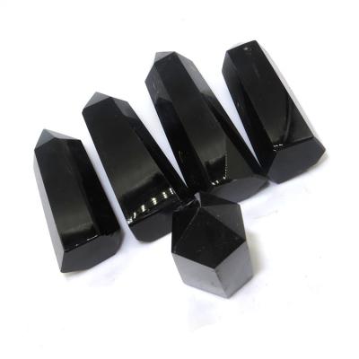 China Europe Factory Produce Natural Black Obsidian Quartz Tower Wand Healing Crystal Point for sale