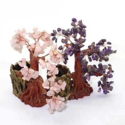 China Europe Hot Sale Natural Rose Amethyst Quartz Crystal Lucky Tree Beautiful For Fengshui Healing Home Decoration for sale