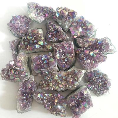 China China Plating Titanium Aura Purple Amethyst Crystal Cluster Decoration for sale