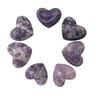 China Wholesale Loose Lepidolite Stone Hearts From Europe Crystal Palm Stone Polished Natural Worry Stone for sale