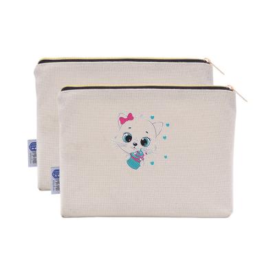 China Fashoion Wholesalecustom White Cute Printing Black Patterns Makeup Travel Bag With Gold Zipper Makeup Bag Durable Canvas For Friend Gifts for sale