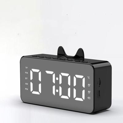 China Mini New Wireless Portable Card Display Alarm Clock Mirror Computer Mobile Phone Loudspeaker Steel Stereo BT Audio Speaker Mini Speaker for sale