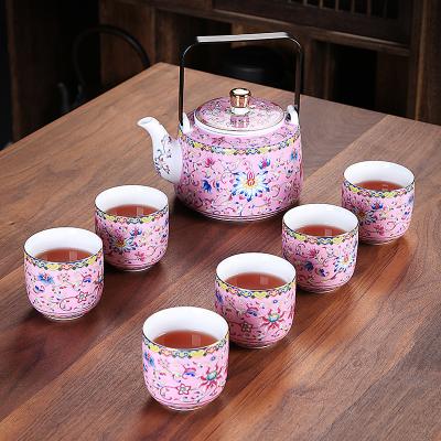 China Sustainable Tea Set Household Living Room Glaze Teapot Water Jug Jingdezhen Teapot Teacup Set Ceramic Full Set Tea Set for sale