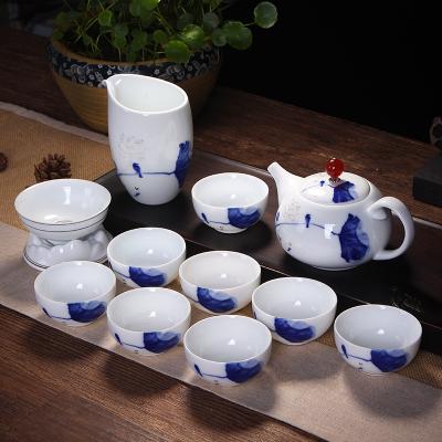 China Jingdezhen White Blue Gold White Blue Gold Private Vialable Handmade Tea Set Gift Box Ceramic Porcelain High Set Factory Direct Sales for sale