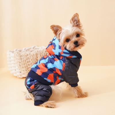 China Sustainable Pet clothing warm quadruped dog clothing thickened jacket camouflageHooded cotton jacket  winter dog pad jacket for sale