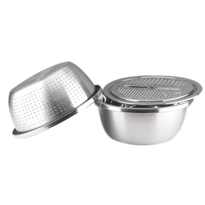 China Wholesale SS304 3pcs Viable Salad Mixing Bowls Fruit Basket Colander Vegetable Strainer For Kitchen Space Saver Multifunctional Dish for sale