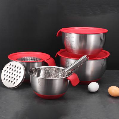 China Stainless Steel Viable Mixing Bowls Stainless Steel Set Of 5 Salad Egg Bowl Packaging With PP Lid for sale