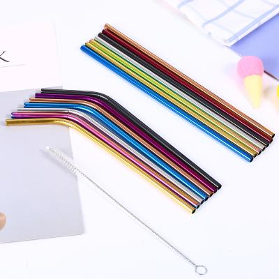 China 2019 New Eco Reusable Stainless Steel Viable Drinking Straw Set with 1 Cleaning Brush for sale