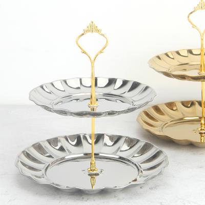 China Wholesale Disposable Stainless Steel Plate Stand 3 Tier Wedding Cake Stand Serving Tray for sale