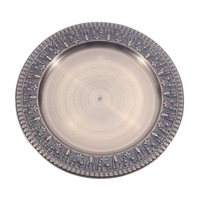 China Wholesale Silver Beaded Gold 13Inch Stainless Steel Dish Tray Charger Plates Glass Wedding Sustainable Kitchen Lace Up Patterned for sale