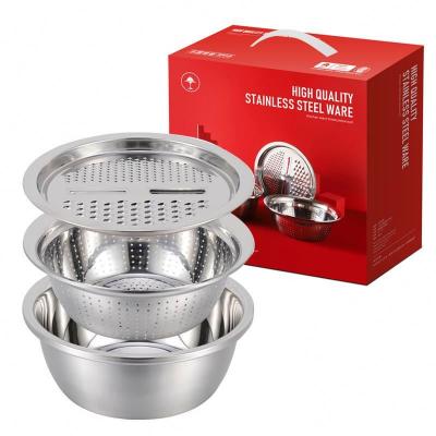 China Viable Prep and Serving Mixing Bowl Set 4-Pc Set of 4 Round Salad Ramen Rubber S.S Chopper Reusable Lid 304 Stainless Steel Bowls for sale